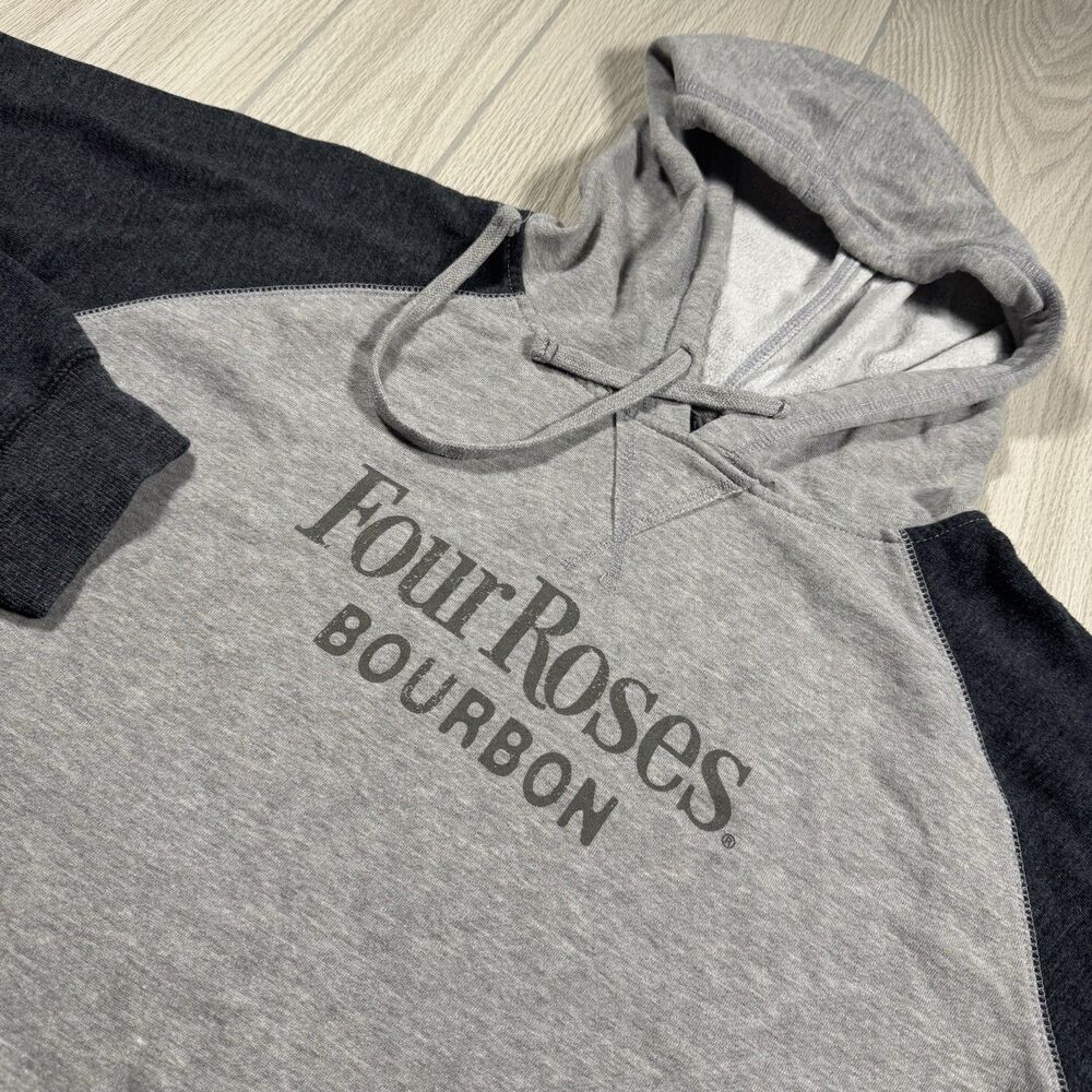 Four Roses Bourbon Fleece Hoodie Mens 3XL Gray Raglan Spellout Kentucky District
